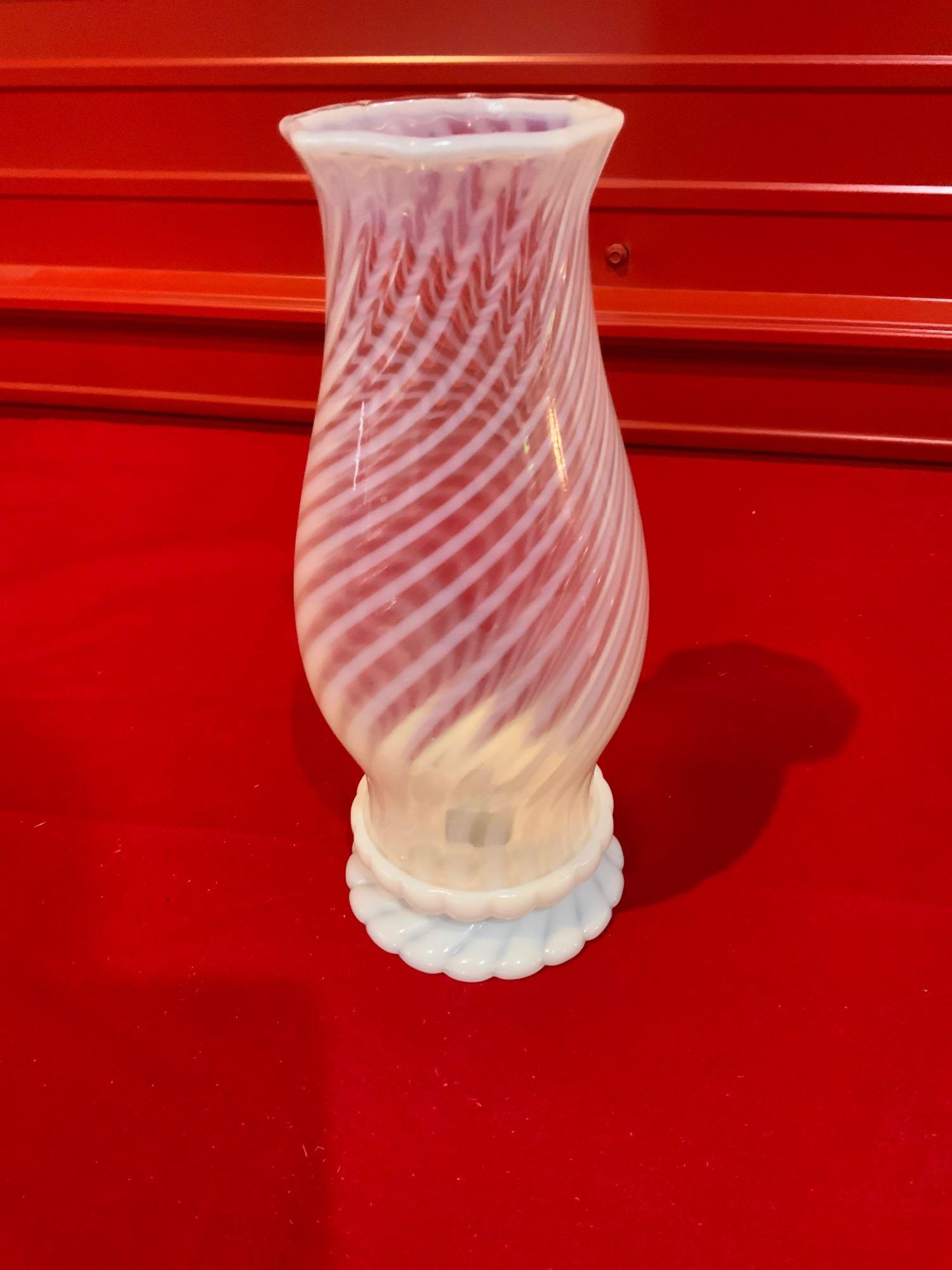 Fenton hurricane lantern Opalescent White Swirl (1 of 3)