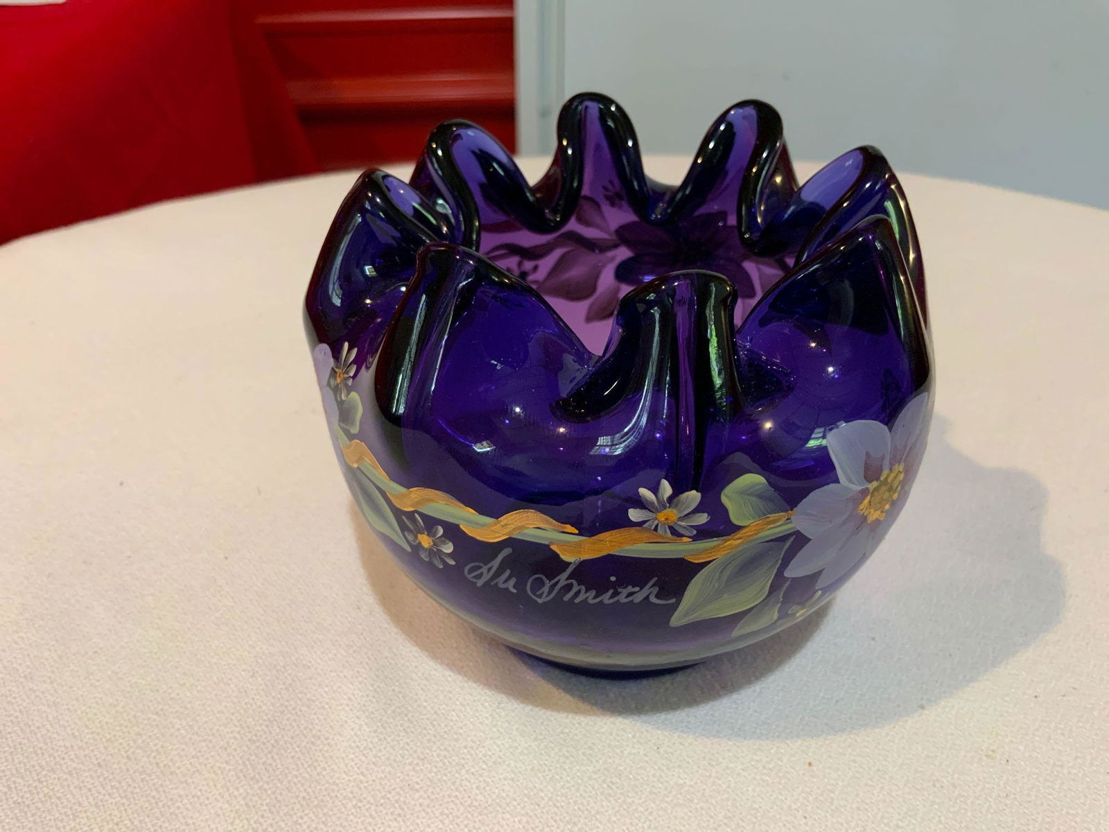 Fenton purple Rose Bowl handpainted and sign by artist (1 of 4)