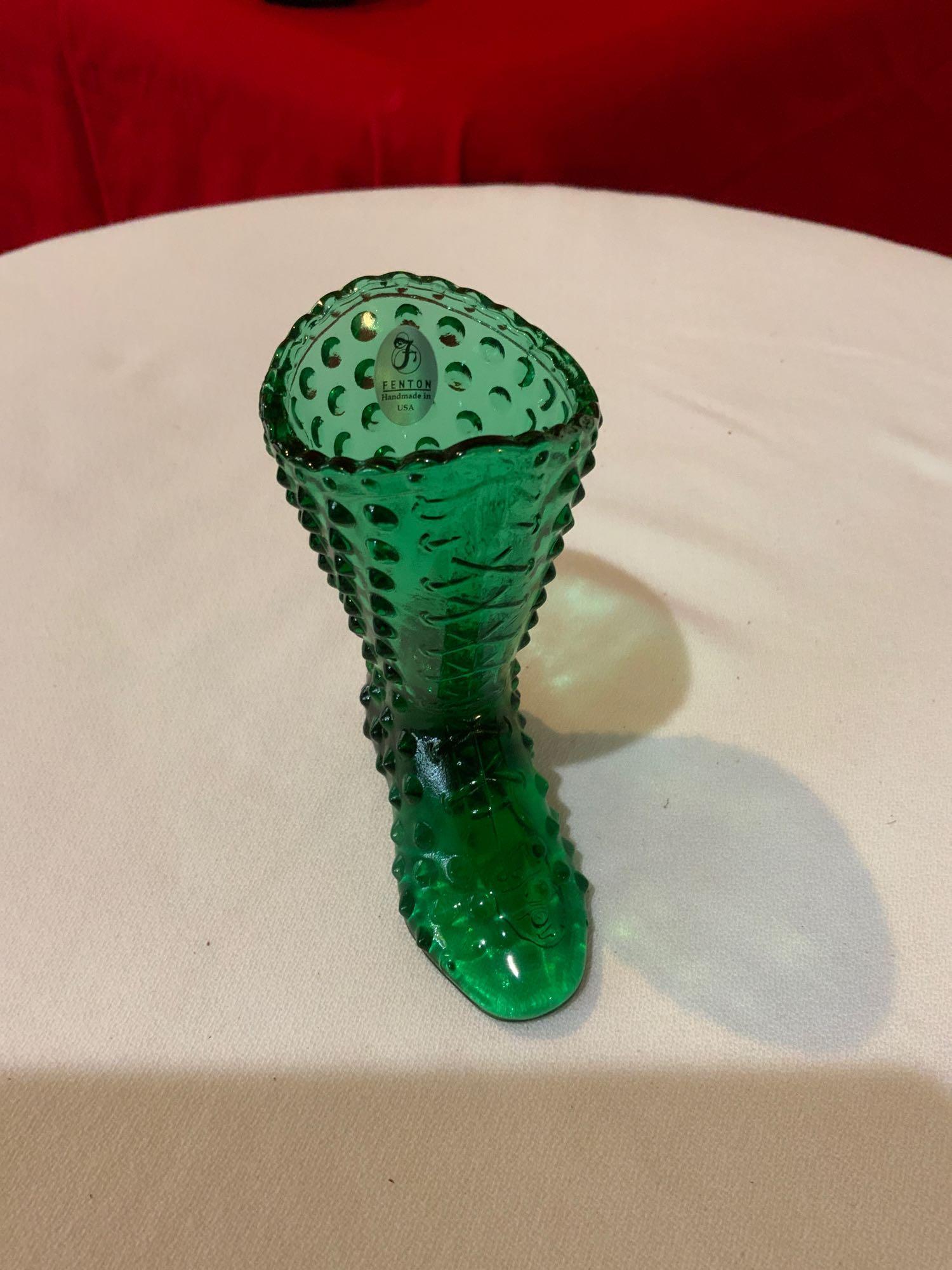 Fenton Emerald Green hobnail Victorian tall boot: Fenton Emerald Green hobnail Victorian tall boot, in great condition no chips or cracks