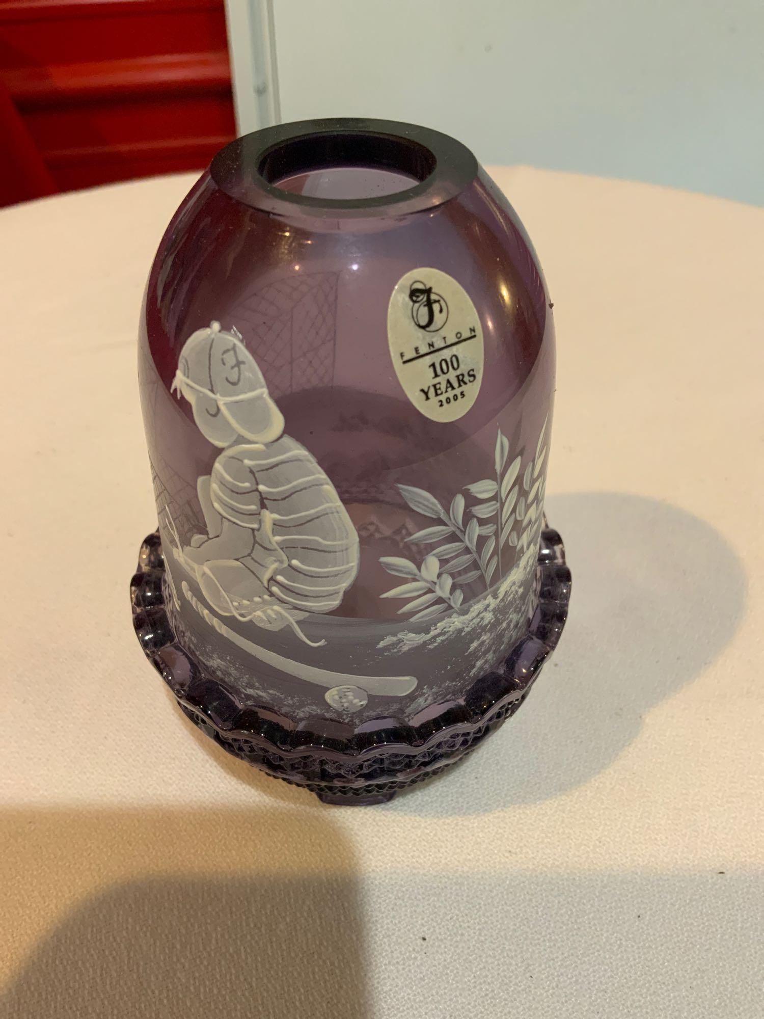 Fenton Mary Gregory purple fairy lamp little boy with a (1 of 5)