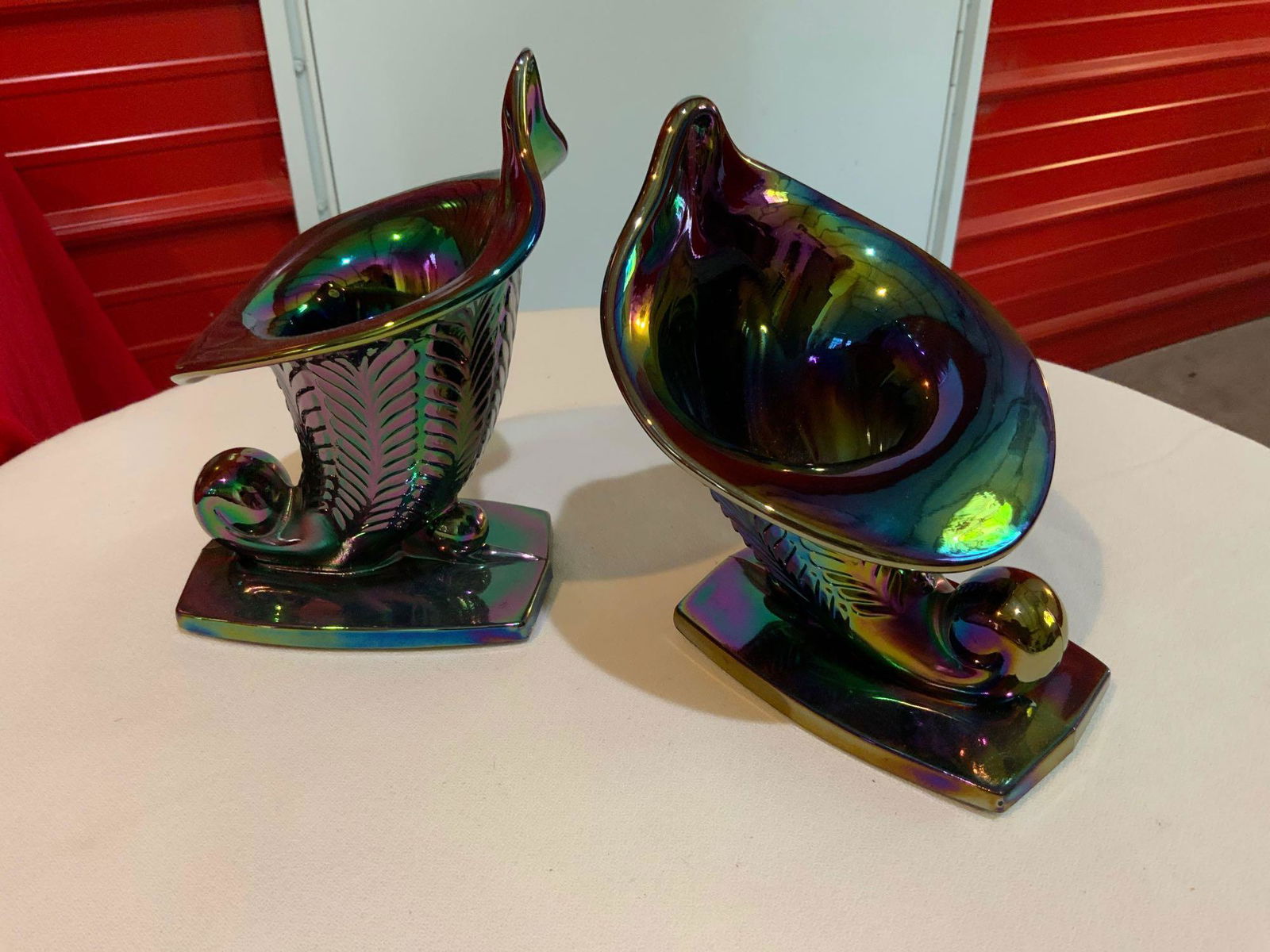 Fenton, amethyst carnival glass feather pattern in a (1 of 4)