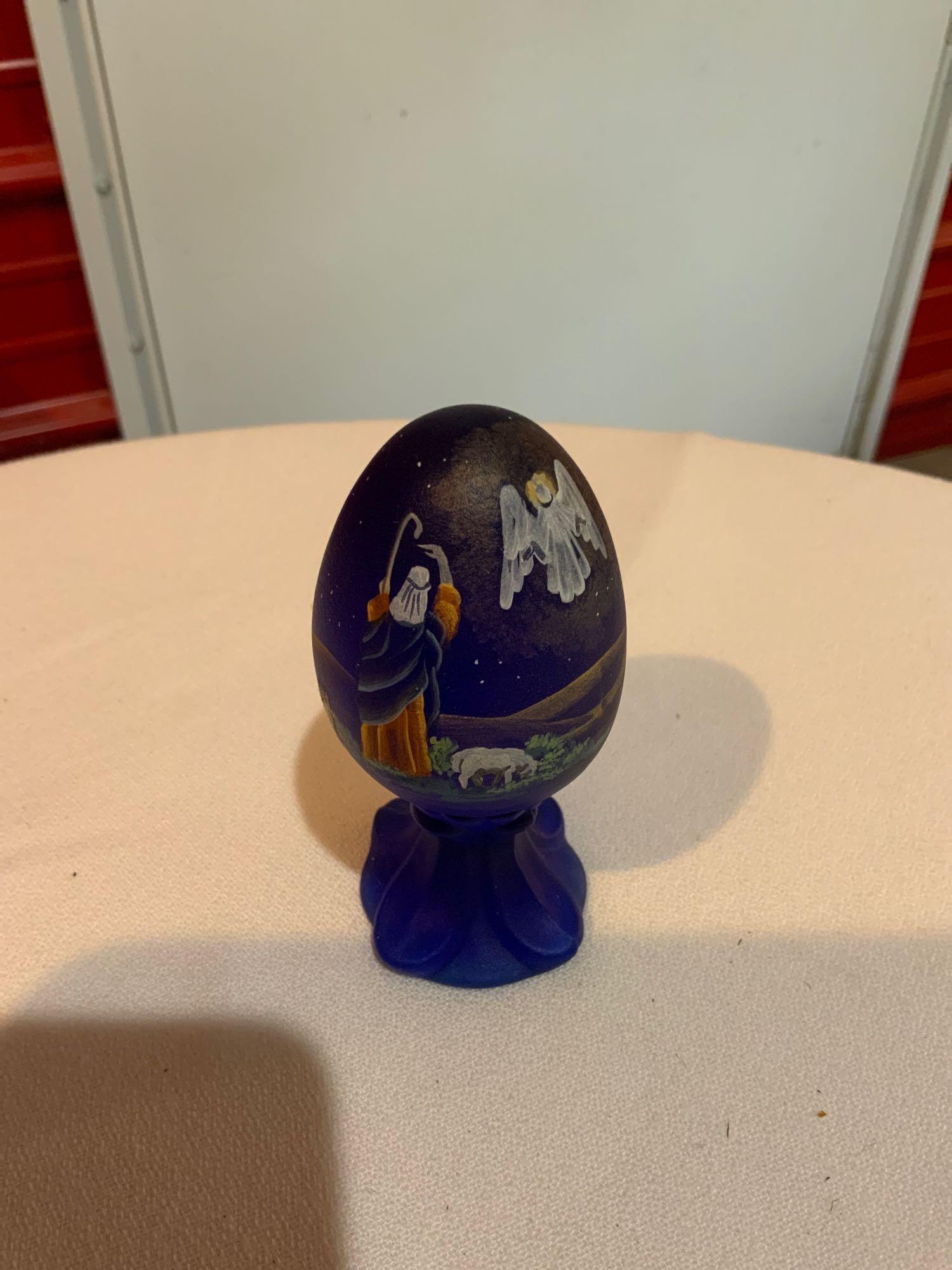 Fenton, Blue egg Handpainted Jesus’s  birth (1 of 3)