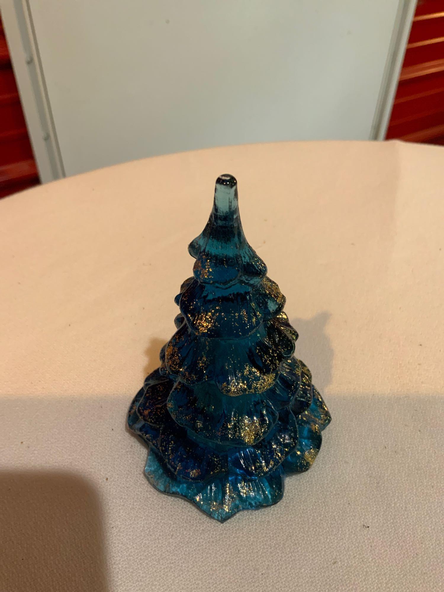 Fenton, Blue Handpainted Christmas tree (1 of 3)