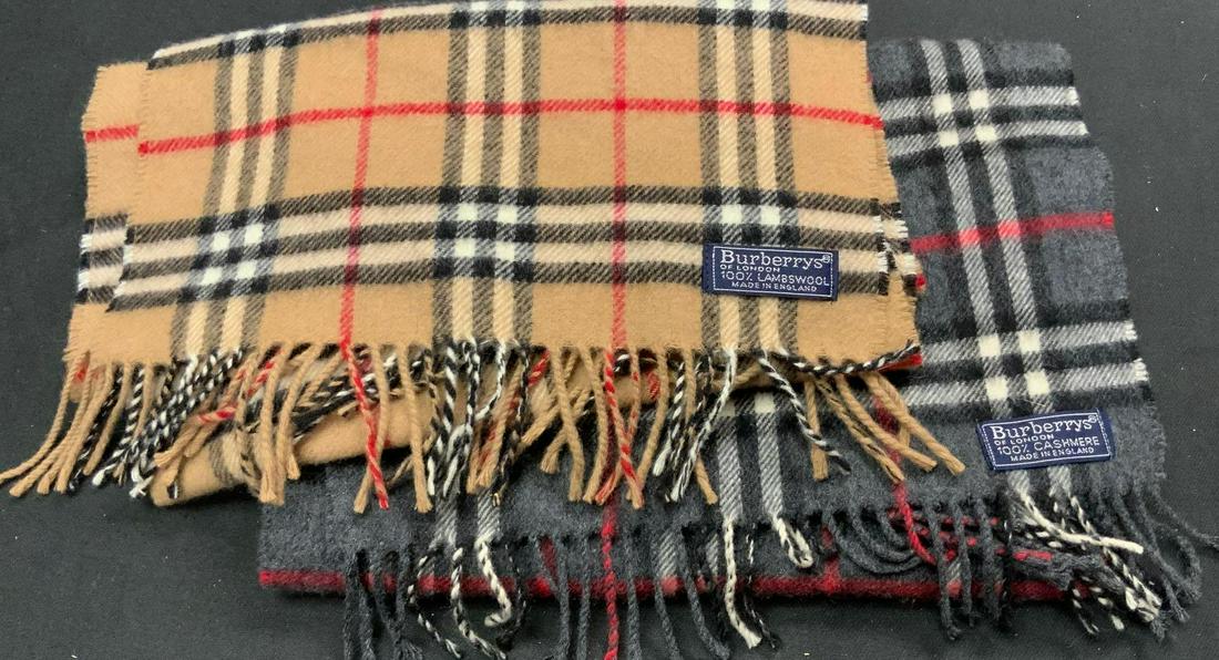 2 Burberrys of London scarves: 2 Burberrys of London scarves, what is lambswool the other is cashmere both made in England, in like new condition