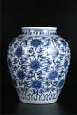 A LOTUS STRIPED BLUE-AND-WHITE PORCELAIN JAR