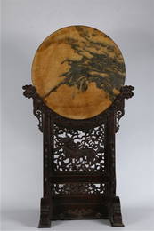 A HUANGHAULI WOOD ROUNDSTONE TABLE SCREEN