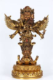 A GILT BRONZE VAJRAKILA BUDDHA STATUE