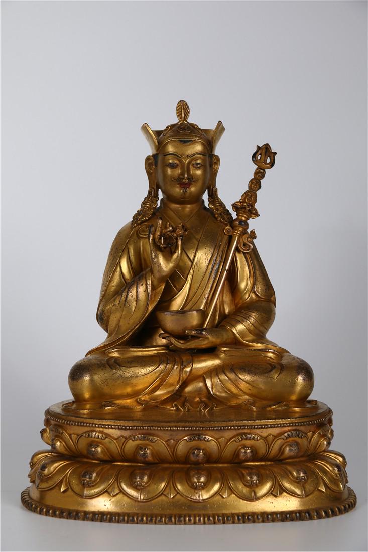 A GILT BRONZE PADMASAMBAWA BUDDHA STATUE (1 of 9)