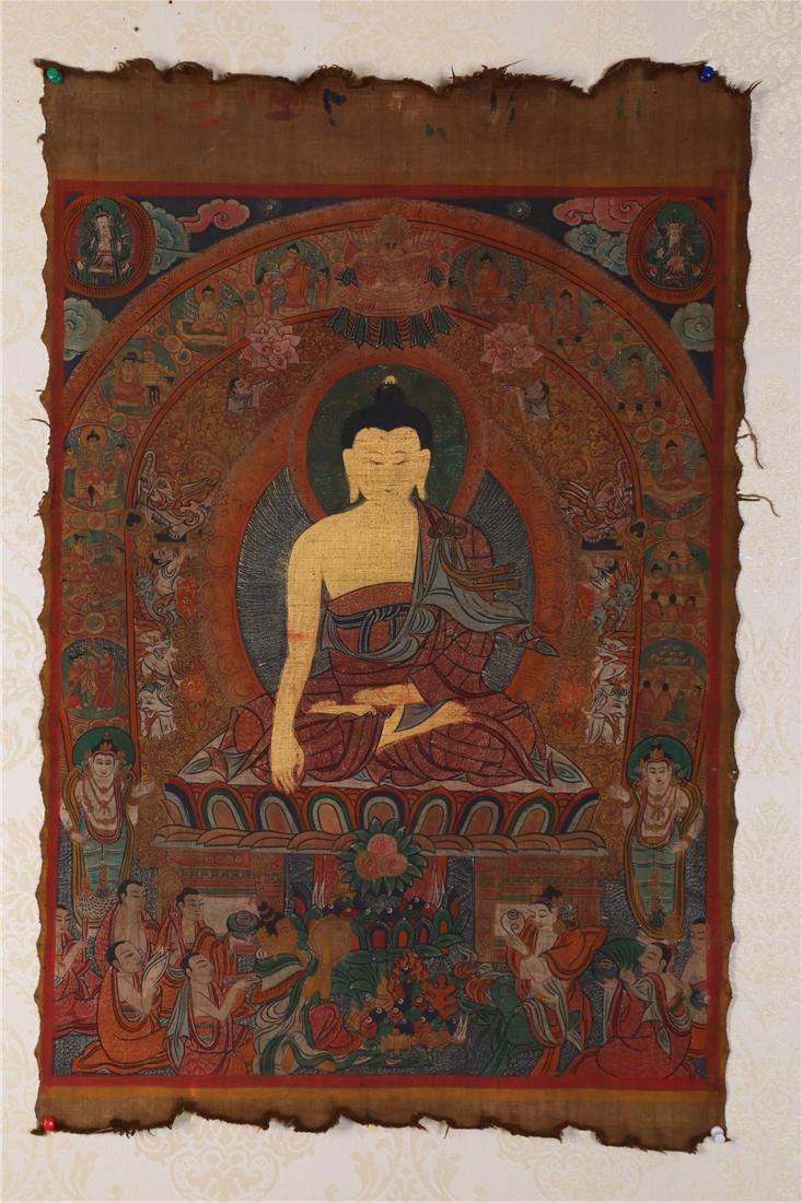 A SAKYAMUNI BUDDHA THANGKA, QING DYN. (1 of 9)