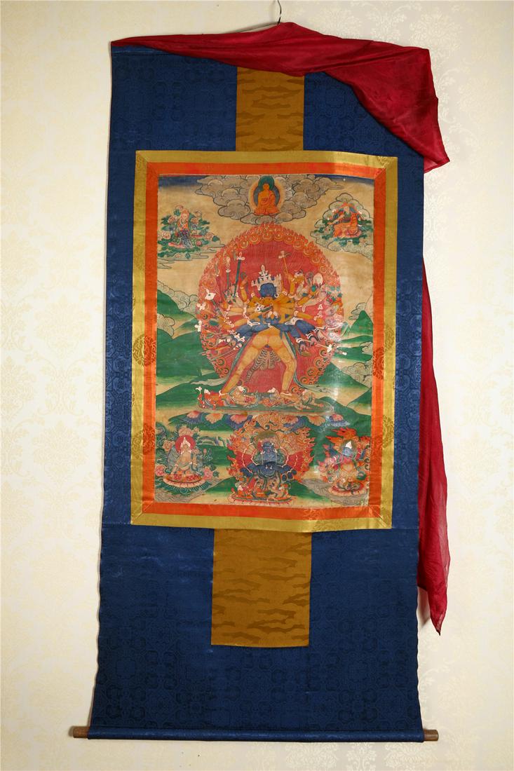 A KALACAKRAVAJRA BUDDHA THANGKA, MING DYN. (1 of 8)