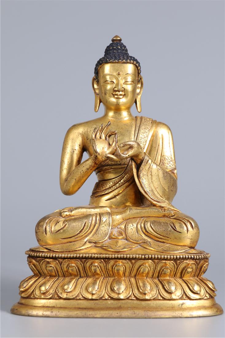 A GILT BRONZE SAKYAMUNI BUDDHA STATUE, MING DYN. (1 of 9)