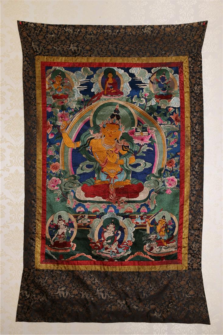 A MANJUSRI BUDDHA EMBROIDERY THANGKA, MING DYN. (1 of 9)