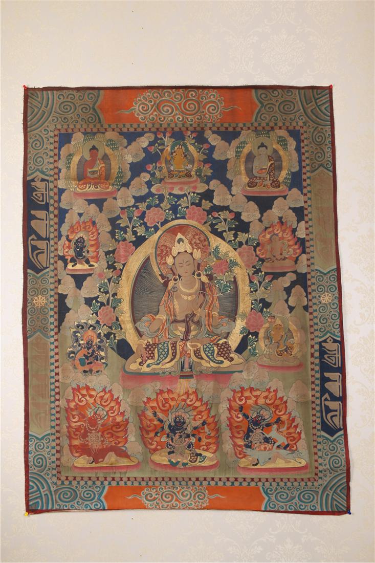 A GREEN TARA BUDDHA THANGKA, MING DYN. (1 of 8)