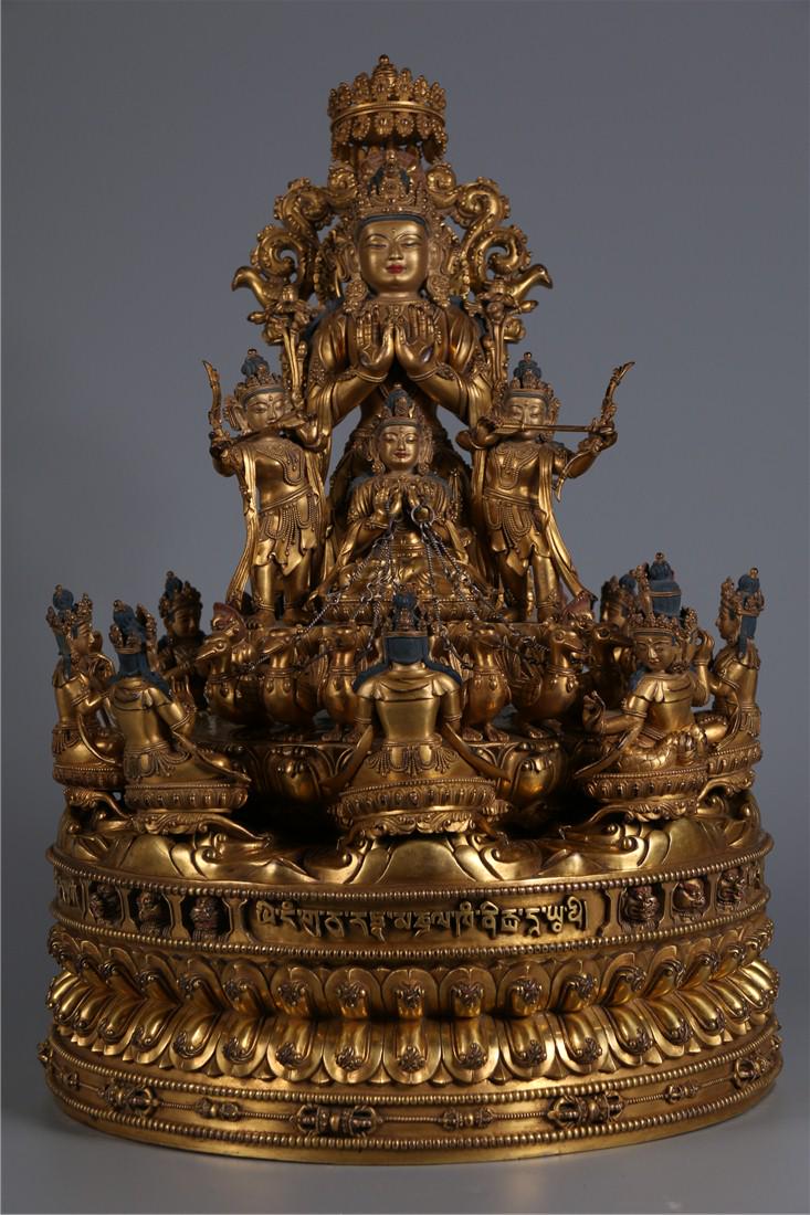 A GILT BRONZE MOON MANDALA BUDDHA STATUE (1 of 10)