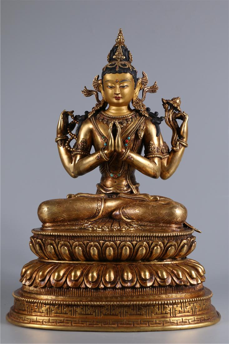 A GILT BRONZE GUANYIN BODHISATTVA BUDDHA STATUE (1 of 10)