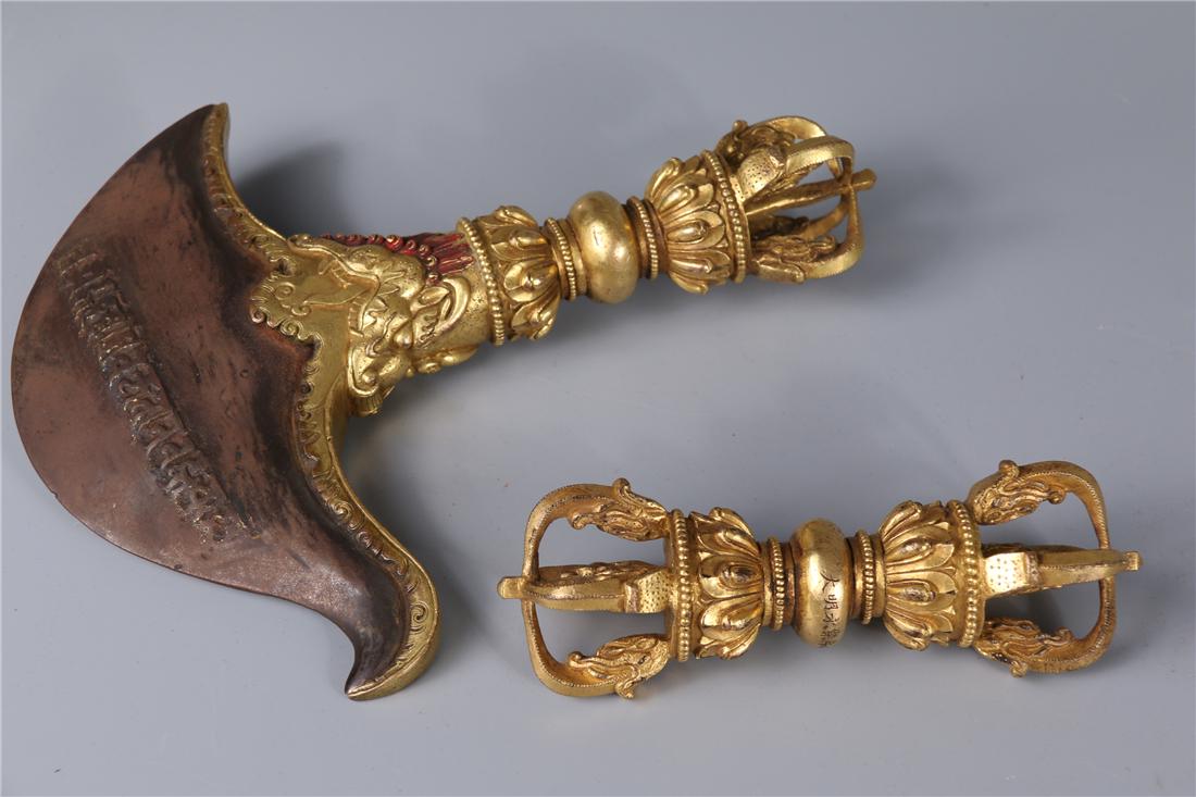 A SET OF GILT BRONZE ISTRUMENTS FOR BUDDHIST RITE (1 of 9)