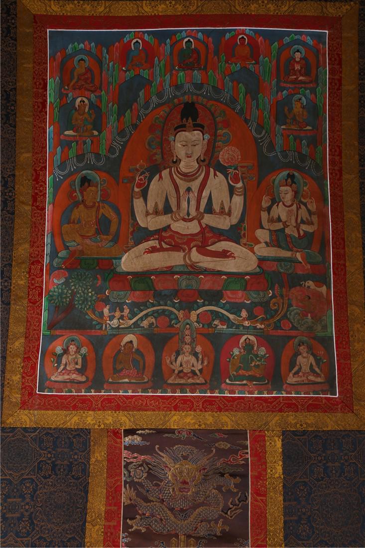 A FOUR-ARM GUANYIN BODHISATTVA BUDDHA THANGKA. (1 of 10)