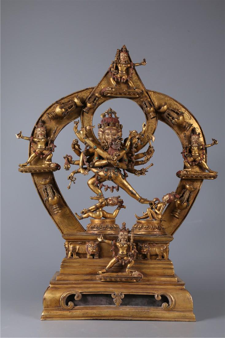 A GILT BRONZE BRAHMA MANDALA VAJRA BUDDHA STATUE (1 of 10)