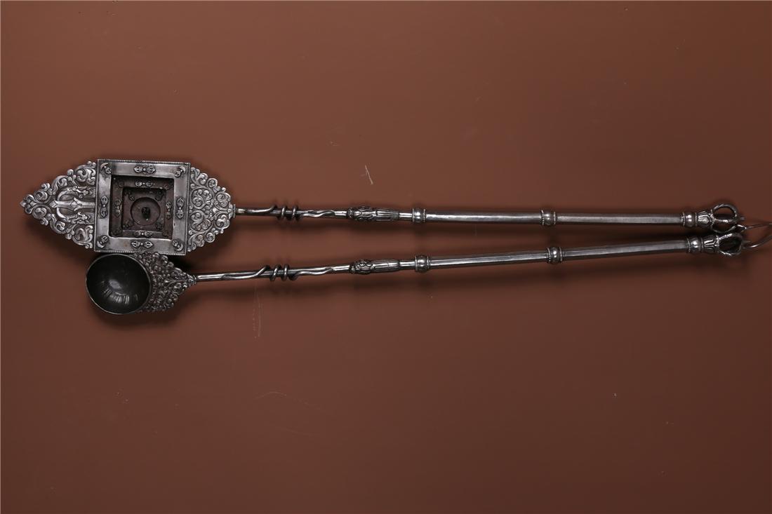 A SET OF CAST IRON IMPLEMENTS FOR FIRE PUJA. (1 of 9)