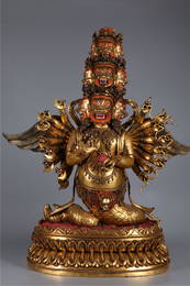 A GILT BRONZE YAMANTAKA BUDDHA STATUE