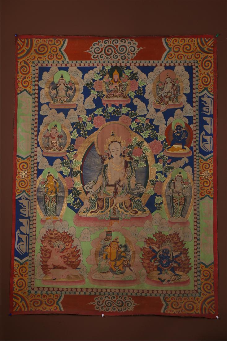 A SEVEN-EYE BUDDHA THANGKA. (1 of 8)