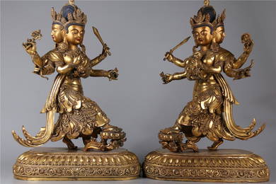 A SET OF GILT BRONZE BODHISATTVA BUDDHA STATUES