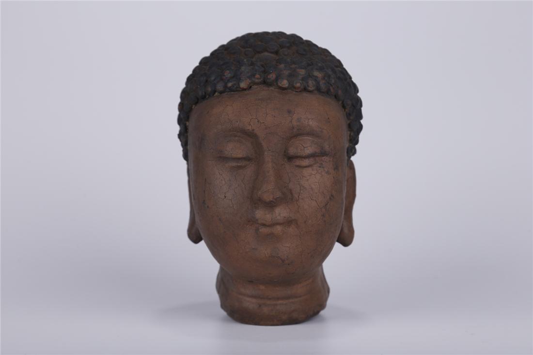 A CLAY SAKYAMUNI BUDDHA HEAD BUST SCULPTURE (1 of 9)