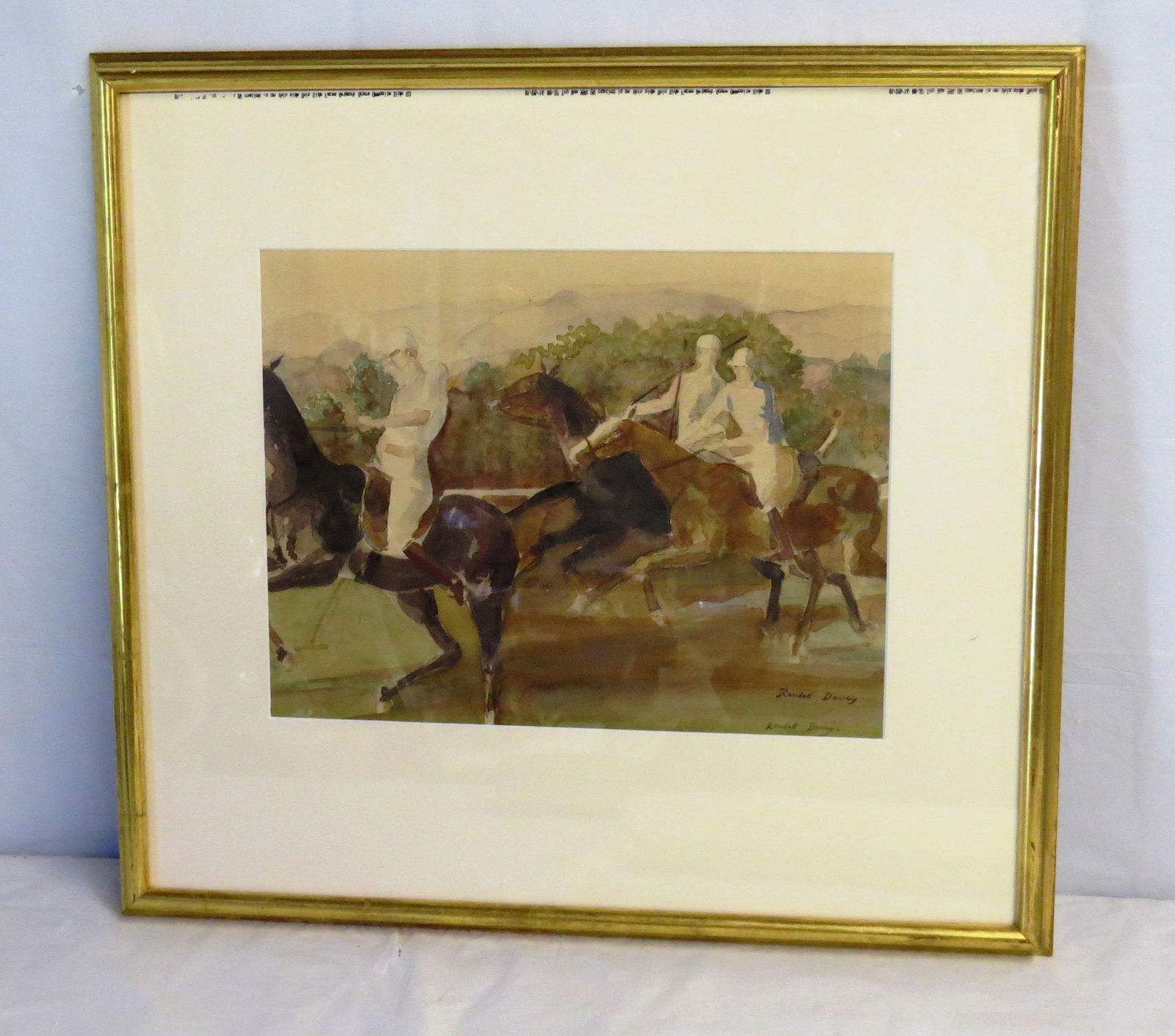 Watercolor: Watercolor "Polo Match" by Randall Davey, 8 x 11 ½"ca 1930