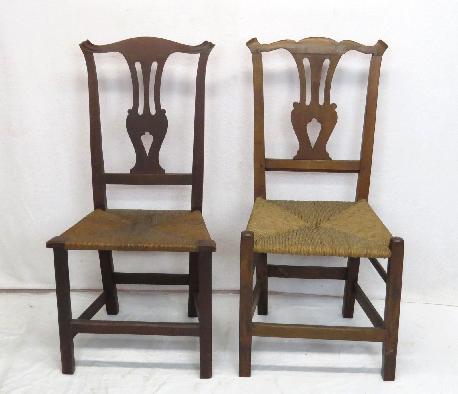 Two country Chippendale cherry side chairs with rush seats (1 of 3)