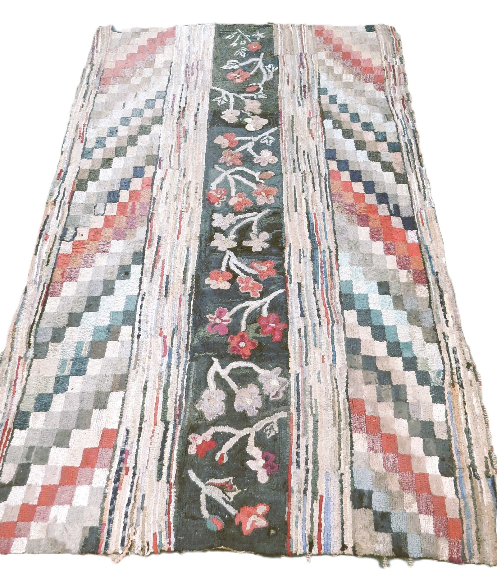 Antique hooked rug floral and geometric pattern (1 of 5)