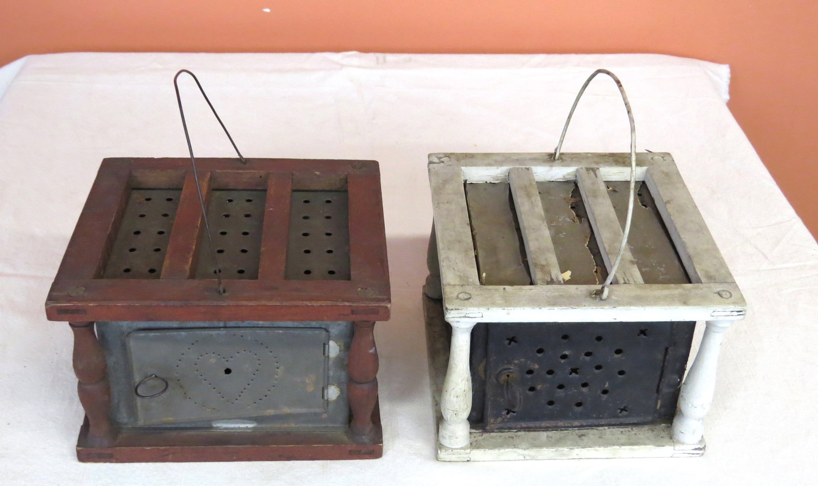 Two pierced tin and wood foot warmers (1 of 5)