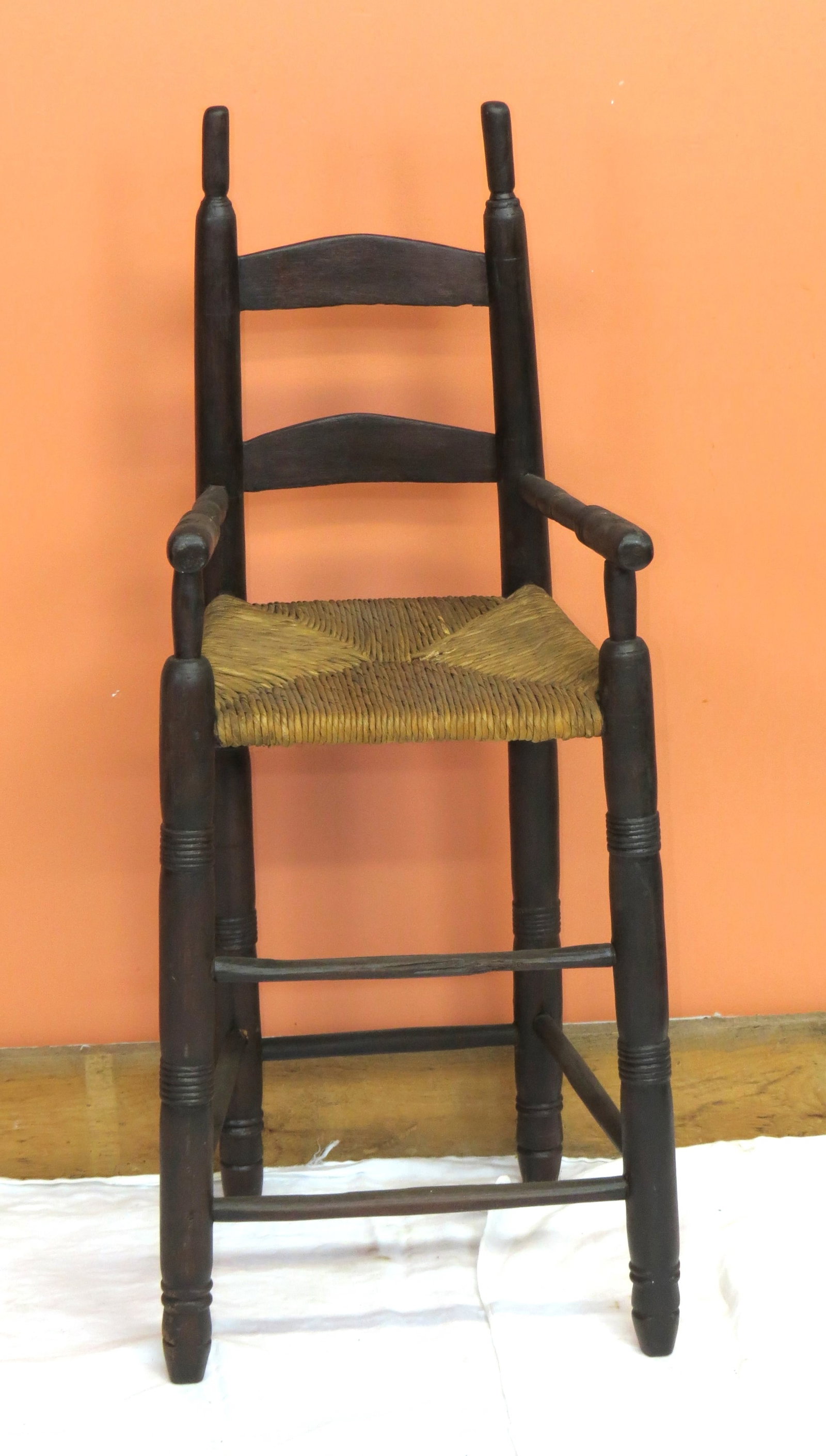 Primitive Child’s ladder-back high chair with rush seat (1 of 6)