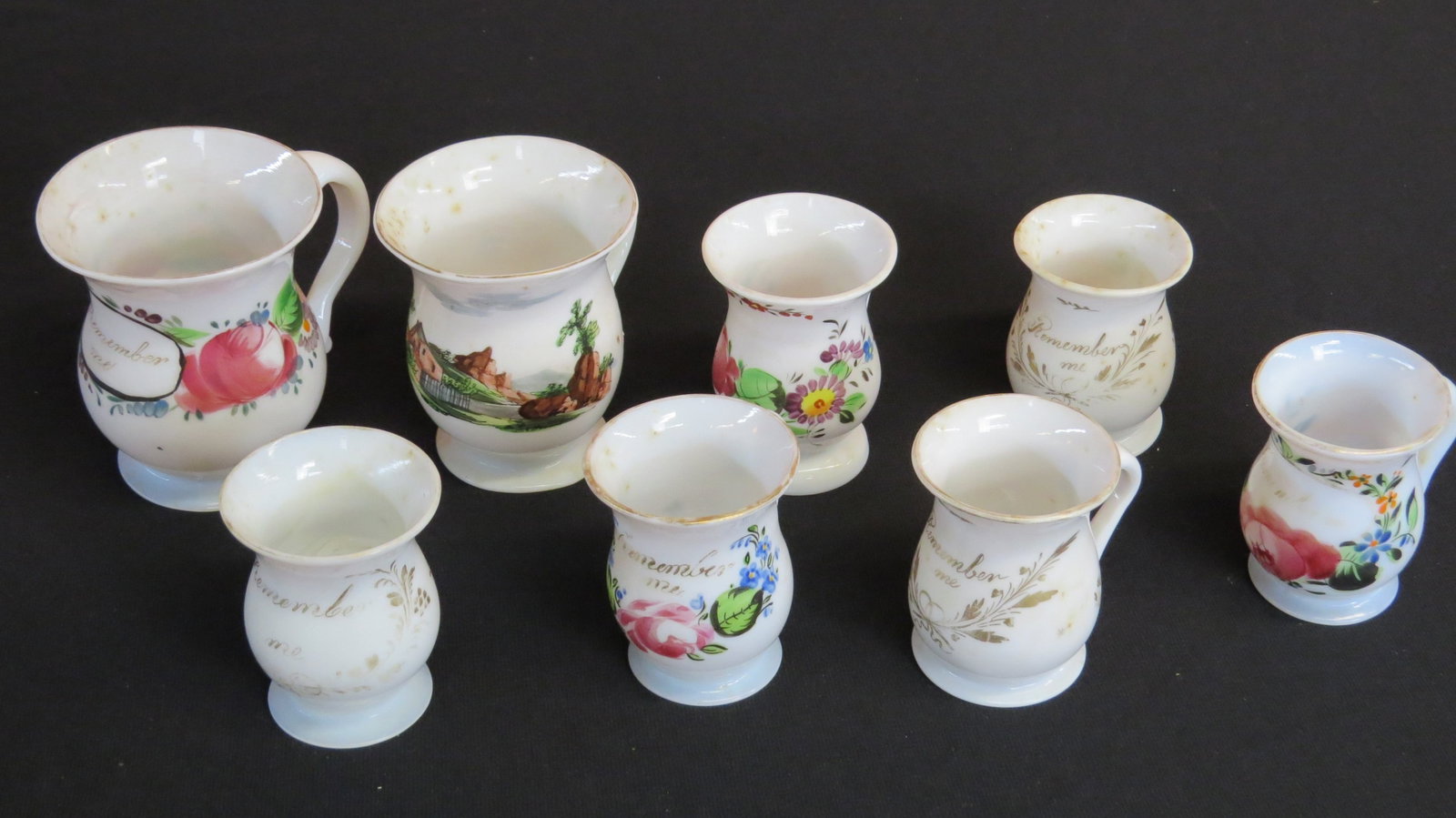 Lot of 8 Bristol glass “Remember Me” mugs: Lot 8 Bristol glass “Remember Me” mugs, all good condition