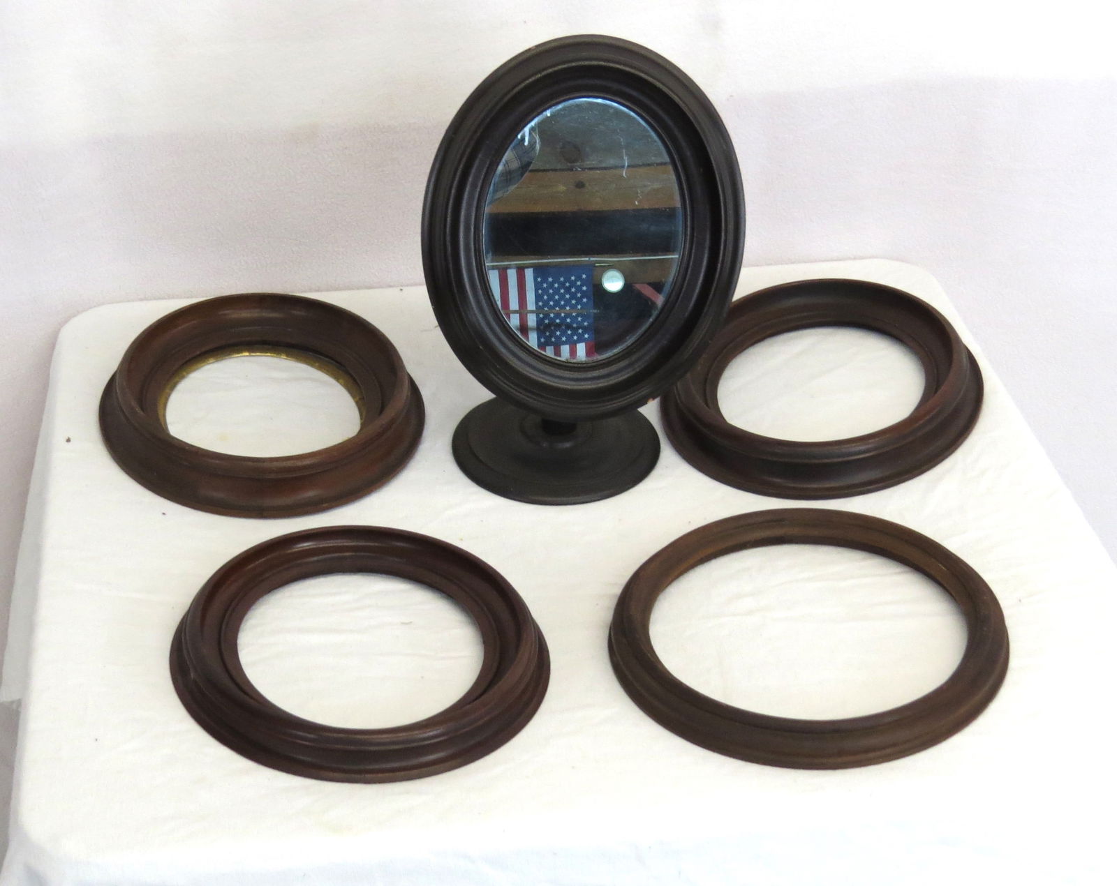 Oval walnut Victorian shaving mirror and frames (1 of 2)