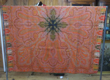 Paisley shawl: Paisley shawl with black medallion center, 69&rdquo; x 68&rdquo; very good condition