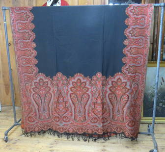 Paisley shawl: Paisley shawl with large black interior 122&rdquo; x 62&rdquo; excellent condition