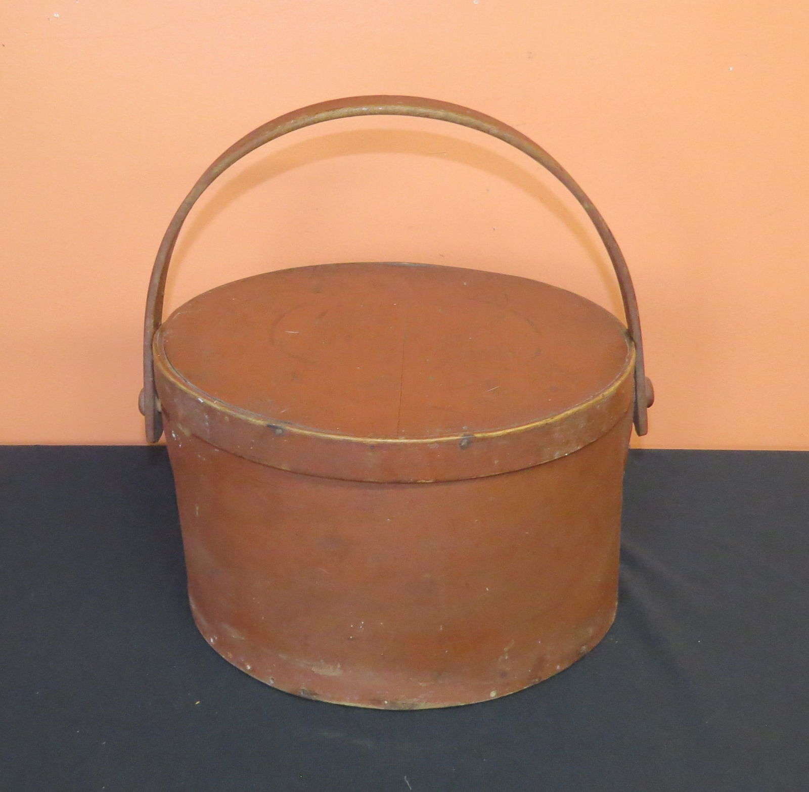 Covered round bentwood pantry box in red paint (1 of 4)