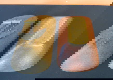 Lot two chopping bowls: Lot two chopping bowls, one no paint with food chopper, 18&rdquo; x 10&rdquo; x 3 &frac34;&rdquo; h. one in red paint, 17 &frac14;&rdquo; x 9 &frac34;&rdquo; x 3 &frac12;&rdquo; h. has small crack, se