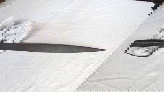 Confederate D Guard Bowie Knife: Confederate D Guard Bowie Knife, overall, 26 1/8&rdquo;, blade 21&rdquo;, with wooden handle, iron hilt, excellent condition