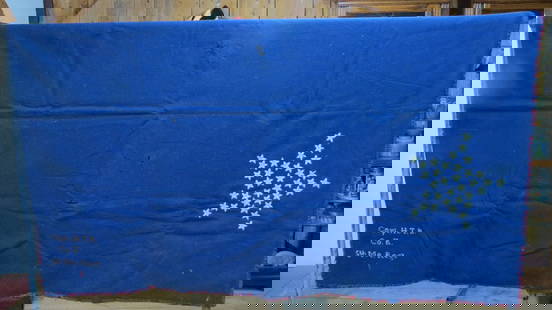 Civil War wool blanket, blue with 34 stars: Civil War wool blanket, blue with 34 stars forming one large star on one corner, initialed H. T. B. Co. K. 5th ME. Regt., upon research I found Captain Hamlin T. Bucknam born 1830 Hebron ME, He and hi