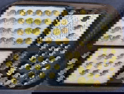 Tray lot military eagle brass buttons: Tray lot military eagle brass buttons approximately 75