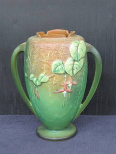 Roseville Pottery vase in the Fuschia pattern: Roseville Pottery vase in the Fuschia pattern, 8 &frac14;&rdquo; h. very good condition