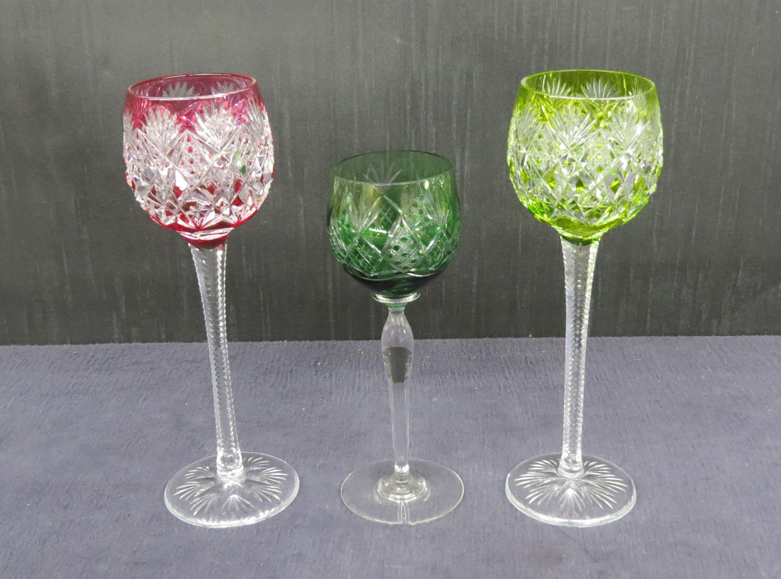 Three American Brilliant cut glass overlay stems (1 of 6)