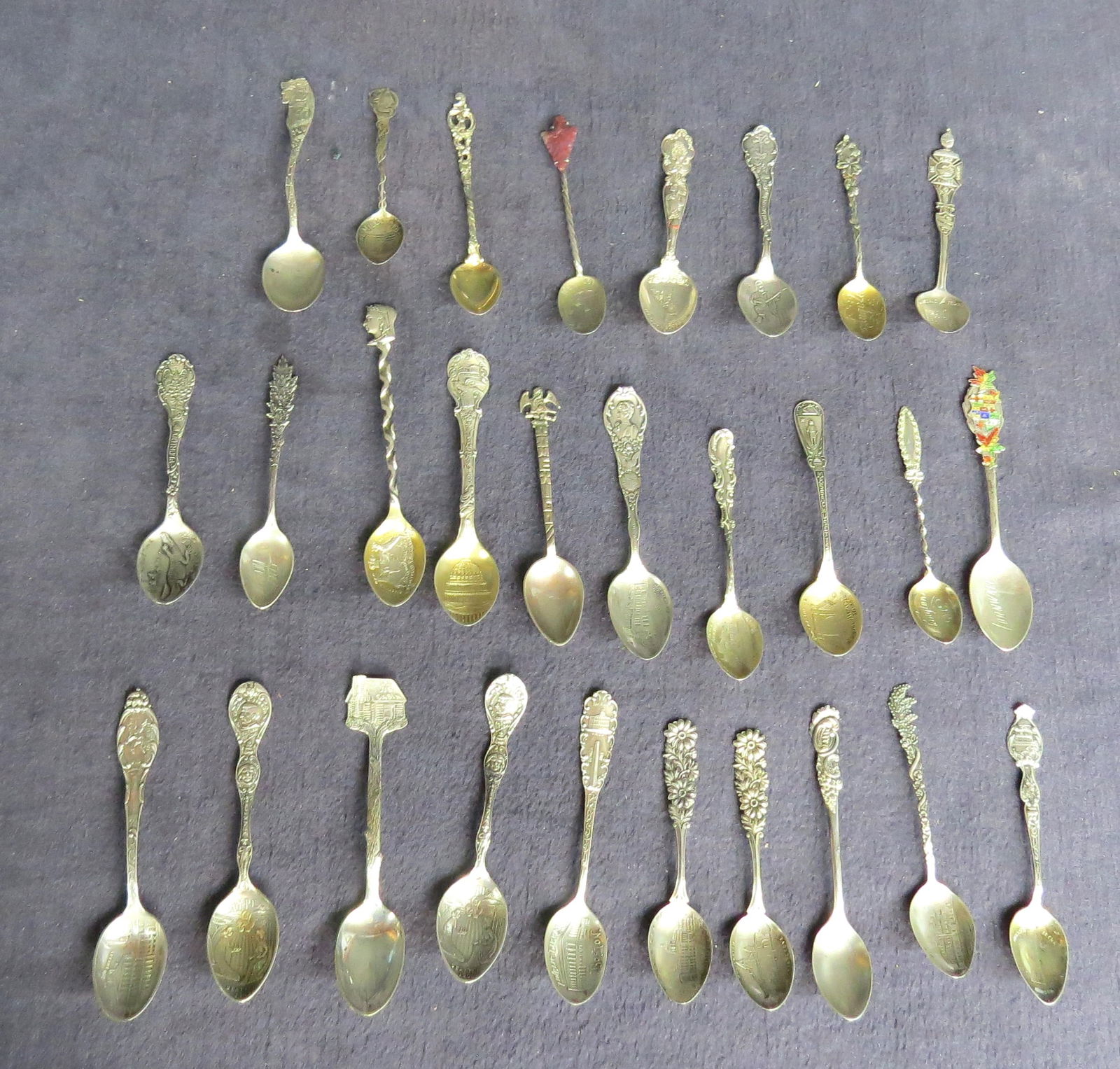 Lot 28 sterling silver demi-tasse souvenir spoons (1 of 1)
