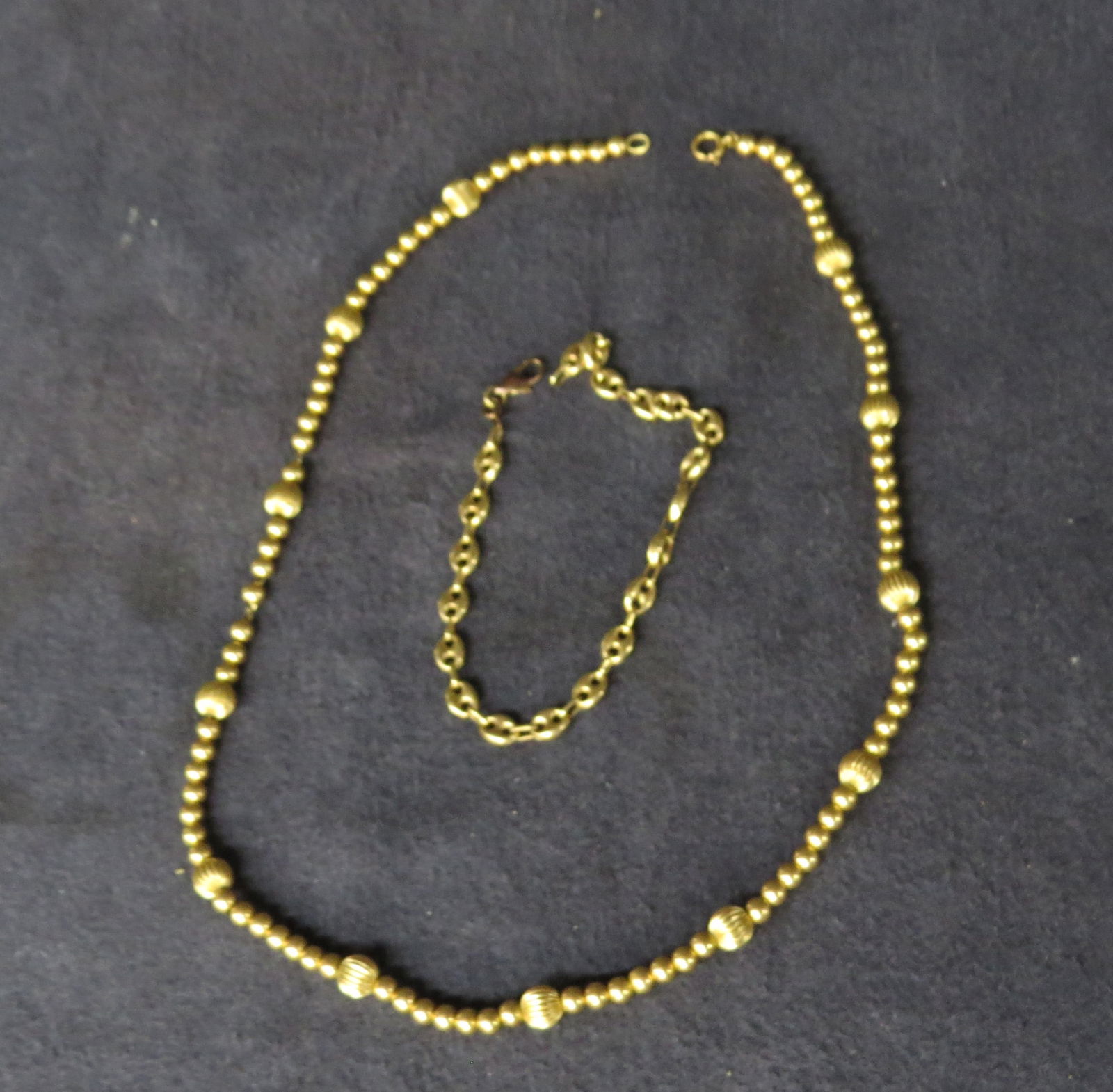 14K gold bead necklace, 14K gold chain bracelet (1 of 5)