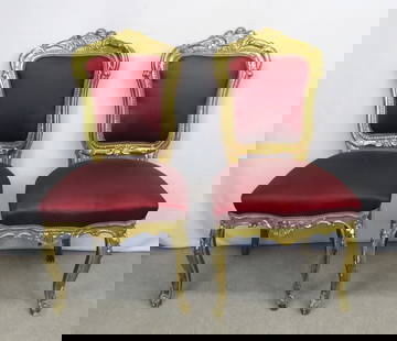 Pair gold leaf side chairs: Pair gold leaf side chairs 40&rdquo; h. 19&rdquo; seat height