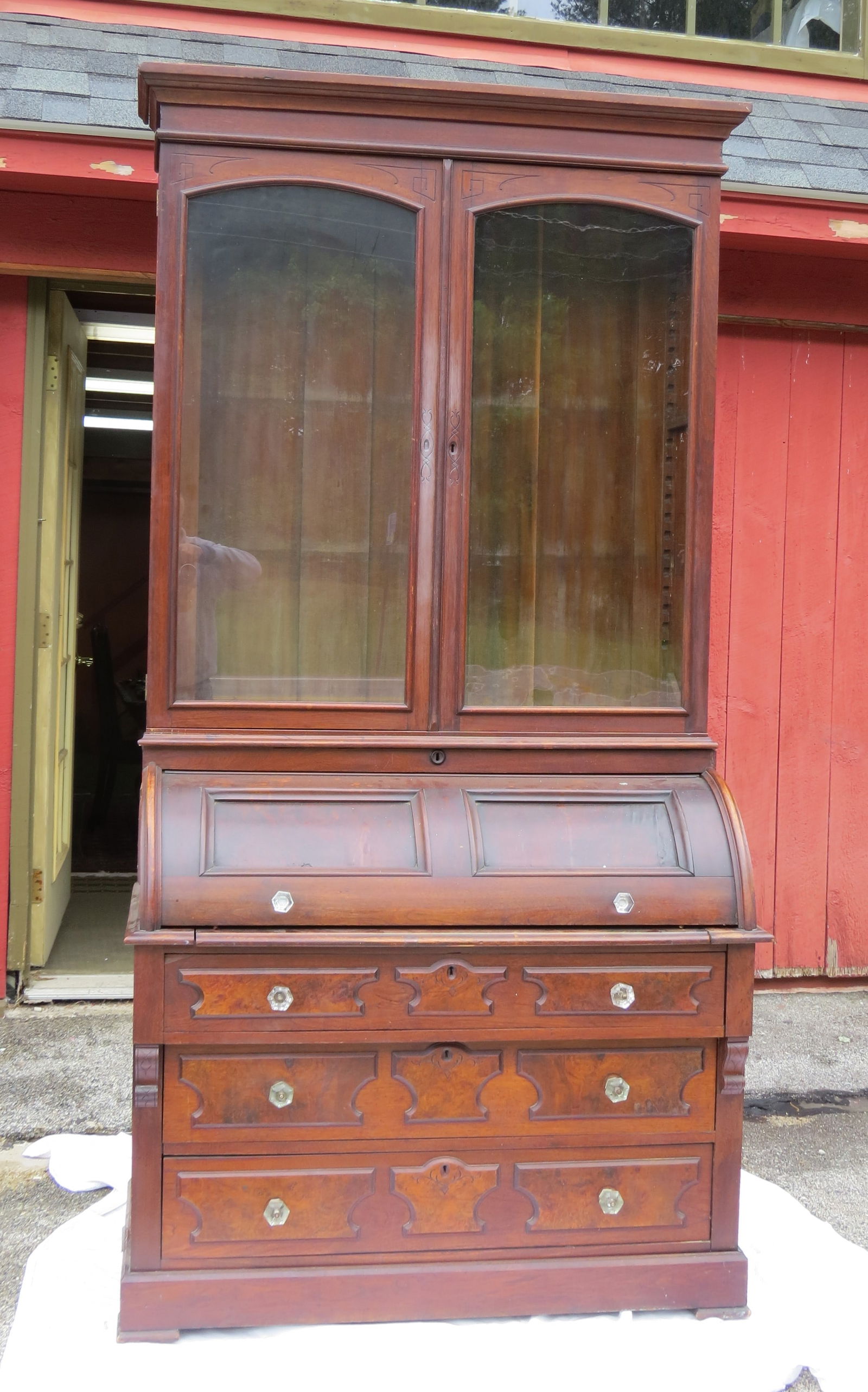 Walnut Victorian cylinder secretary (1 of 6)
