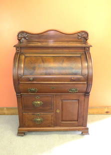 Walnut Victorian cylinder desk: Walnut Victorian cylinder desk, 49" h. x 32" w. x 21" d.