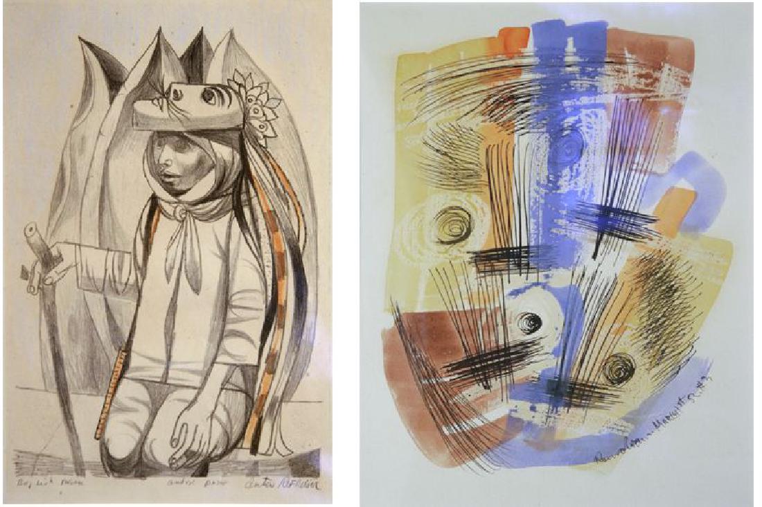 Refregier, Cramer: Lot of Two: Anton Refregier (1905-1979): Boy in Native Dress, c. 1970, Lithograph, A/P, 16" x 11", Signed Lower Right, Framed. Minor foxing overall, heightened with color crayon. Konrad Cramer (1888-1
