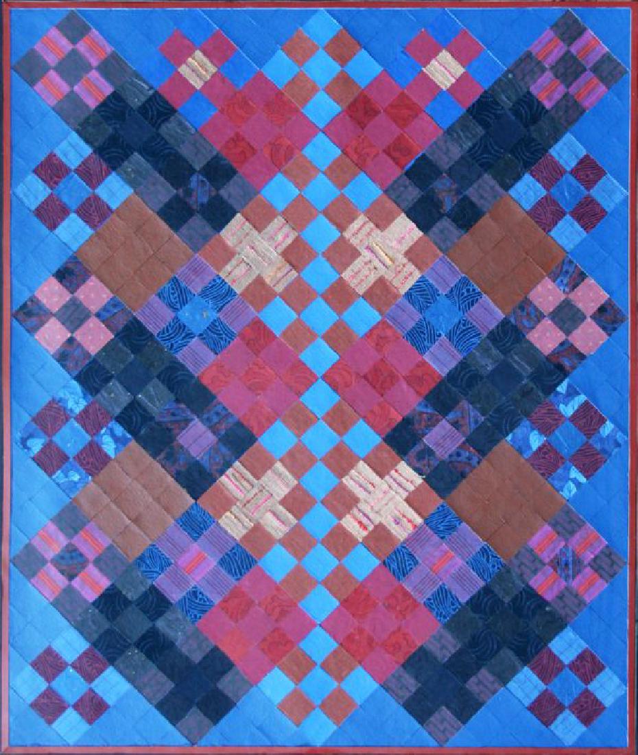 Jane Kaufman (b. 1938): Thank you for Being, 1992, collage with Fabric and Painted "Tiles", 27 1/2" x 23", Signed Lower Right, Framed.